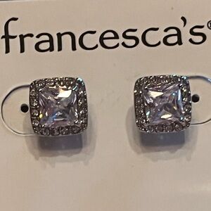 CRYSTAL/CZ RHINESTONE SQUARE SET PIERCED EARRINGS. NEW. FRANCESCA. 1/2”.